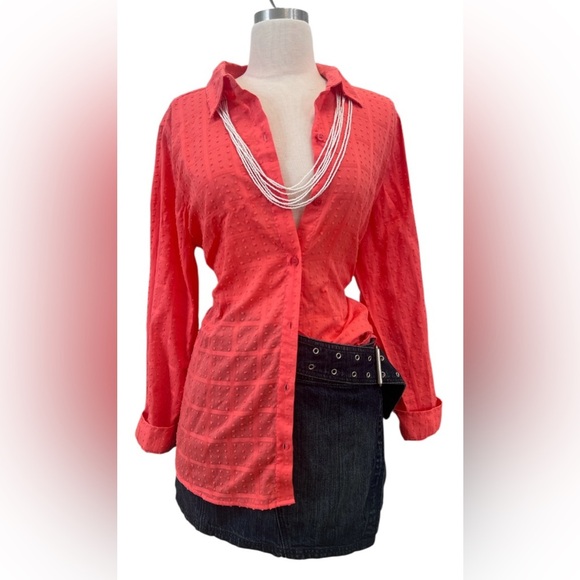 Christopher & Banks Coral Button-Down Shirt - Picture 1 of 8